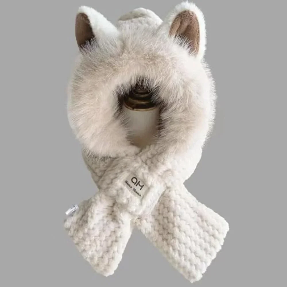 Cat Ears Hooded‎ Furry Hat Scarf Neck Warmer (Ivory) BRAND-NEW & SO CUTE!
